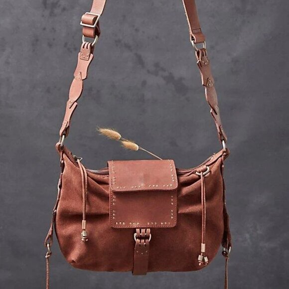 FREE PEOPLE We The Free Silvie Studded Sling Bag In Cognac NWT - Picture 2 of 15